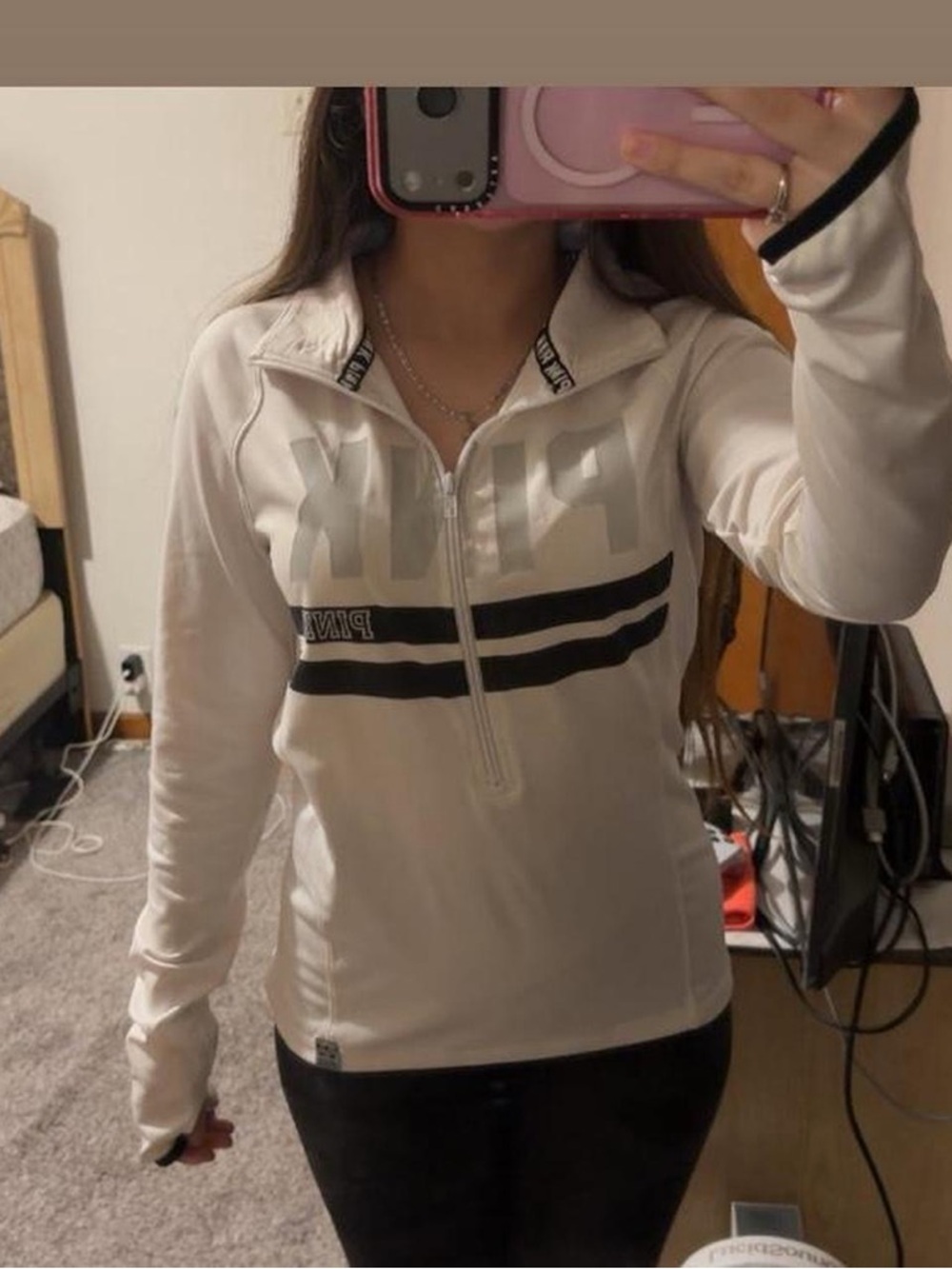 🤍 White Reflective PINK Quarter Zip Athletic Top 🤍